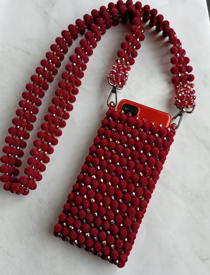 Crimson Velvet Beaded Phone Case