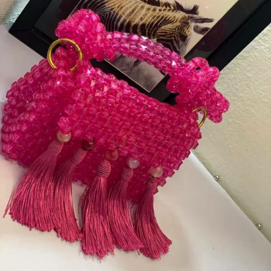 Handmade Pink Crystal Beaded Bag – Bold, Bright, and Beautiful