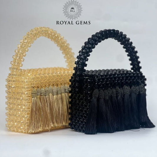 Handmade Crystal Beaded Bag with Fringed Tassels – Classic Luxury in Every Color