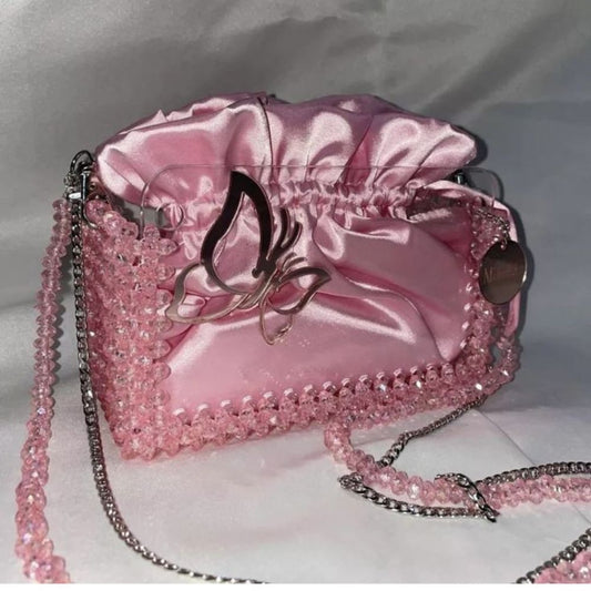 Handmade Pink Butterfly Crystal Beaded Bag – Embrace Your Inner Beauty