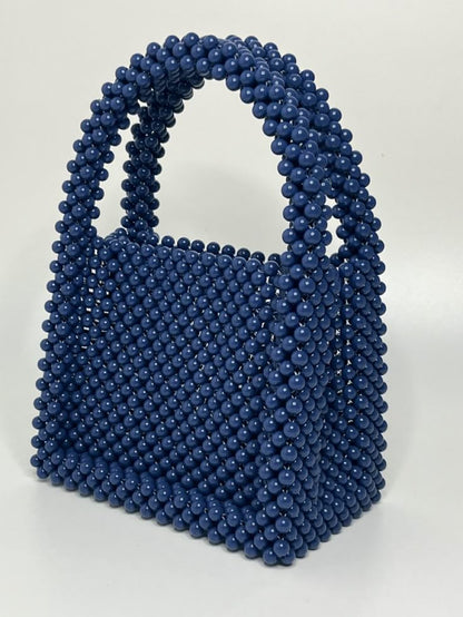 Blue Velvet Beaded Handbag