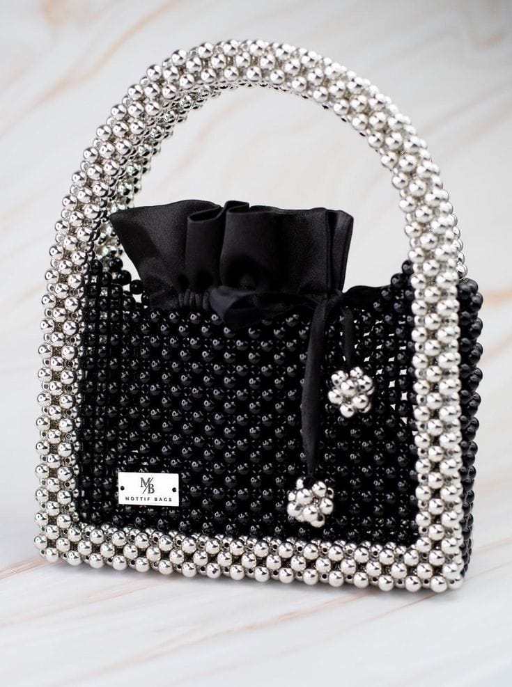 Elegant Handmade Beaded Evening Bag for Ladies - Black and Silver