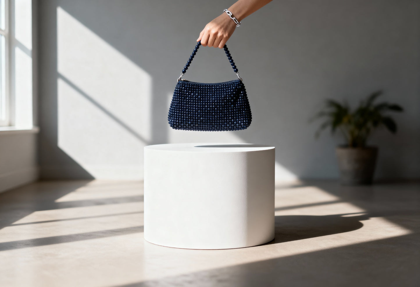 Blue Velvet Beaded Handbag