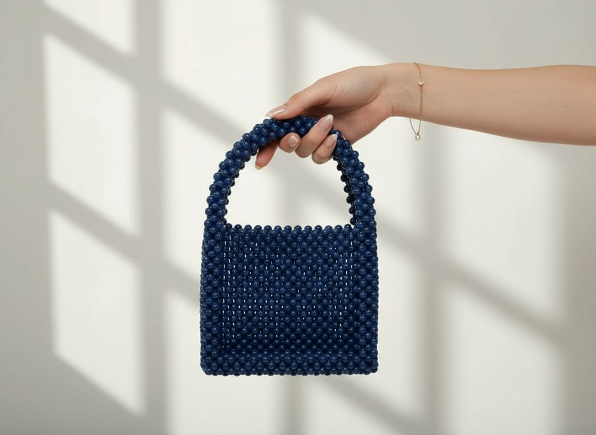 Blue Velvet Beaded Handbag
