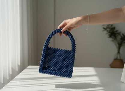 Blue Velvet Beaded Handbag