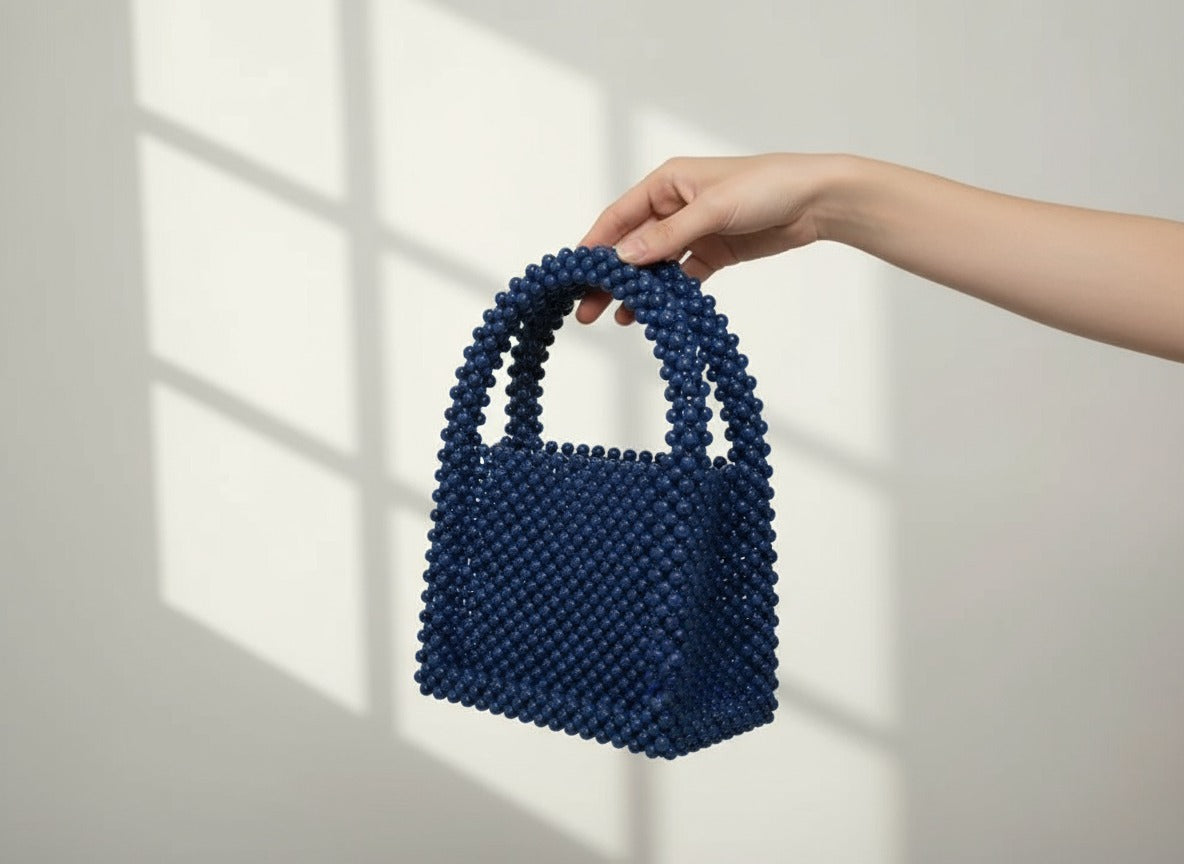 Blue Velvet Beaded Handbag