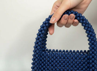 Blue Velvet Beaded Handbag